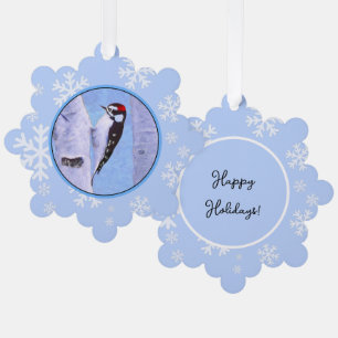 Downy Woodpecker Painting - Original Bird Art Ornament Card