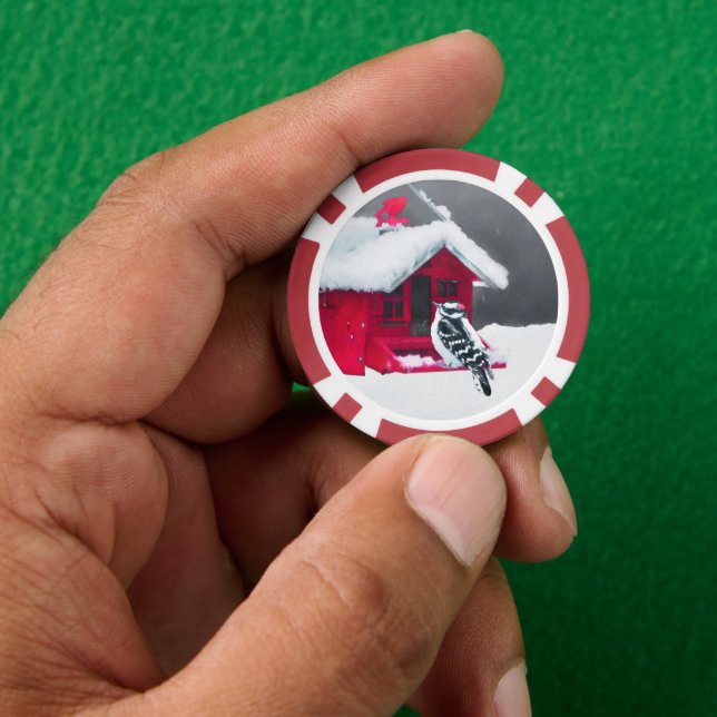 Downy Woodpecker Painting - Original Bird Art Poker Chips (Hand)