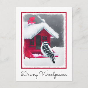 Downy Woodpecker Painting - Original Bird Art Postcard