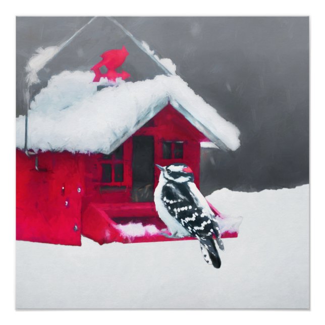 Downy Woodpecker Painting - Original Bird Art Poster (Front)