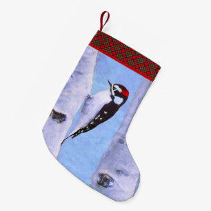 Downy Woodpecker Painting - Original Bird Art Small Christmas Stocking