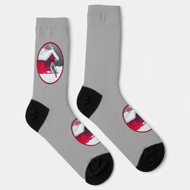Downy Woodpecker Painting - Original Bird Art Socks (Right)