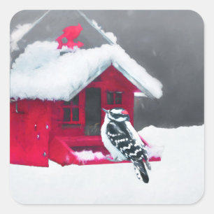 Downy Woodpecker Painting - Original Bird Art Square Sticker