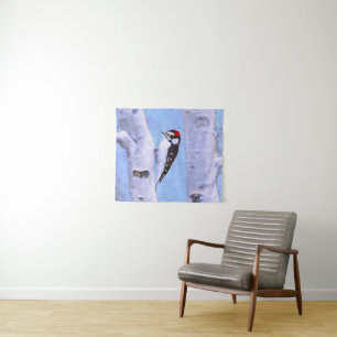 Downy Woodpecker Painting - Original Bird Art Tapestry