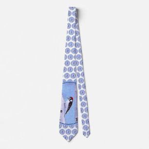Downy Woodpecker Painting - Original Bird Art Tie