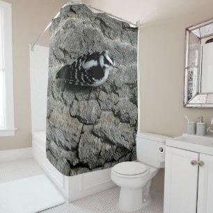 DOWNY WOODPECKER SHOWER CURTAIN