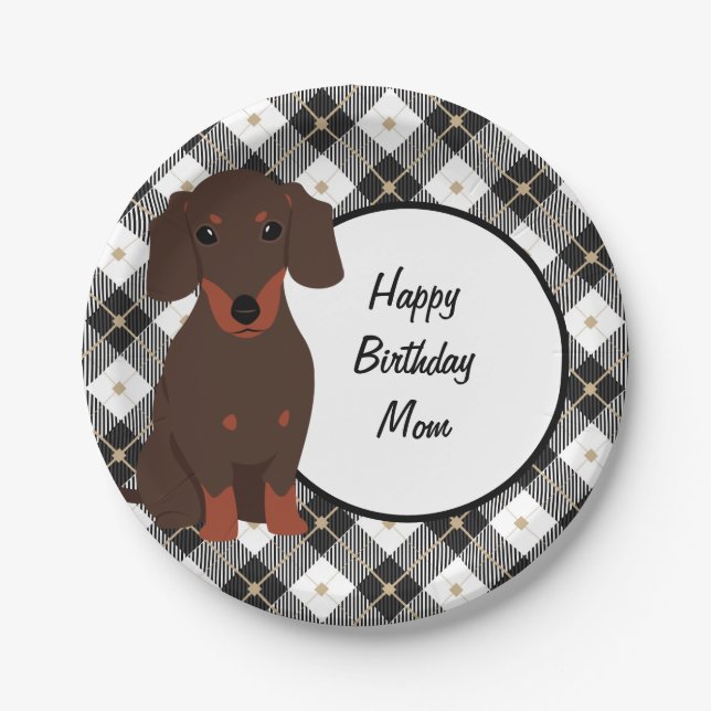 Doxie and Plaid Personalized Paper Plate (Front)
