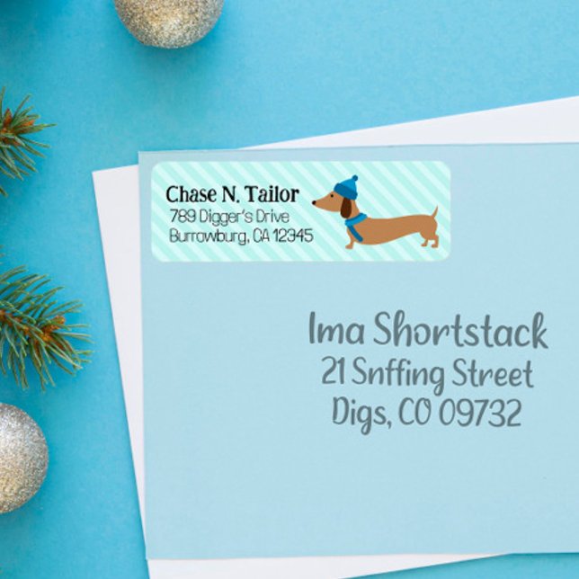 Doxie Christmas Blue Address Labels (
Dachshund Christmas address labels
)