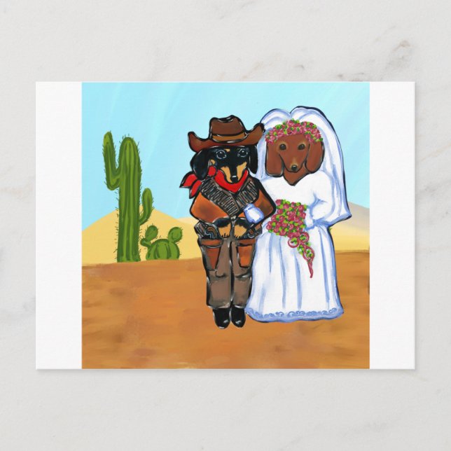 Doxie Cowboy Wedding Postcard (Front)