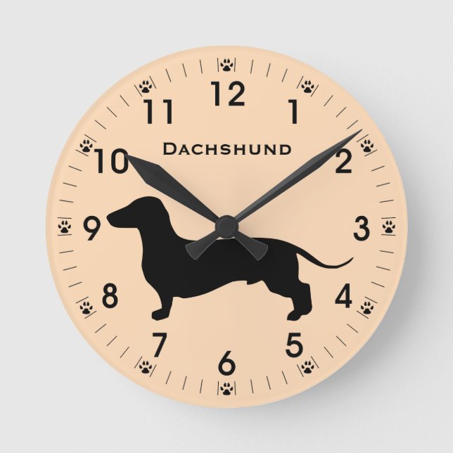 Doxie Dachshund Dog Silhouette Personalized Round Clock (Front)