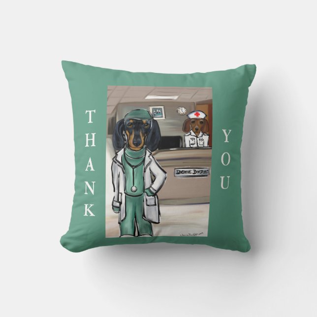 Doxie  Doctor Throw Pillow (Front)