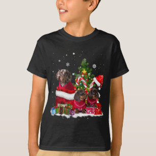 Doxie Dog Christmas Tree Lights Pyjamas Xmas Match T-Shirt