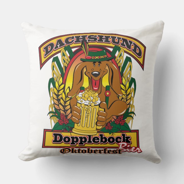 Doxie Dopple Bock Bier Throw Pillow (Front)