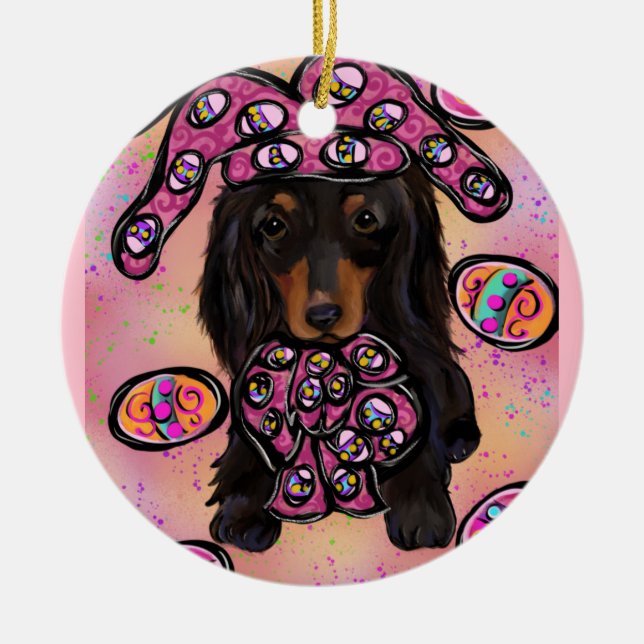 Doxie Easter Ceramic Ornament (Front)