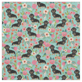 Doxie Floral Fabric - black and tan doxie - mint