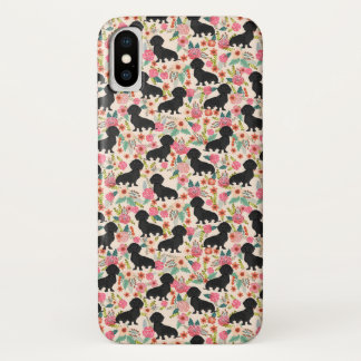Doxie Floral phone case - black doxie  - cream