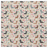 Doxie Florals Fabric - cute dachshund fabric print