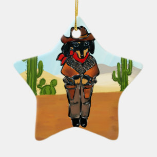 Doxie Gunslinger Ceramic Ornament