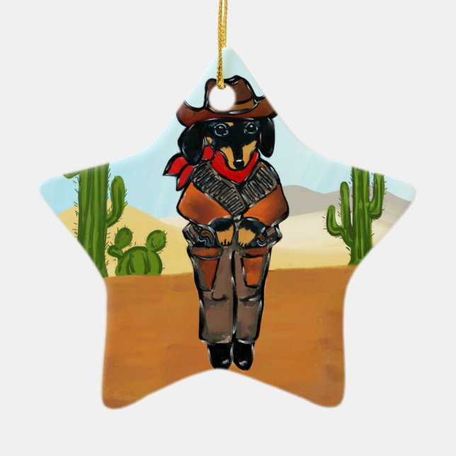 Doxie Gunslinger Ceramic Ornament (Front)