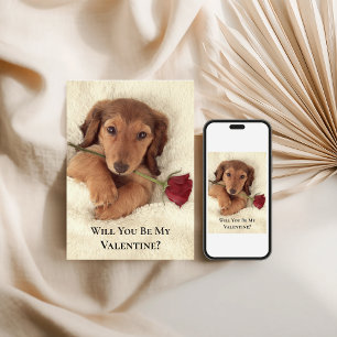 Doxie Red Rose Glam Glitter Valentine Holiday Card