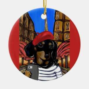 DOXIE SELFIE CERAMIC ORNAMENT