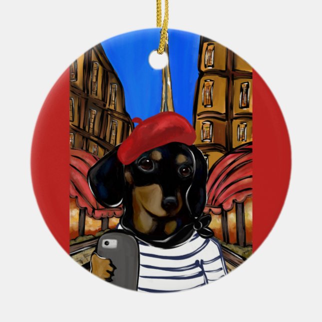 DOXIE SELFIE CERAMIC ORNAMENT (Front)