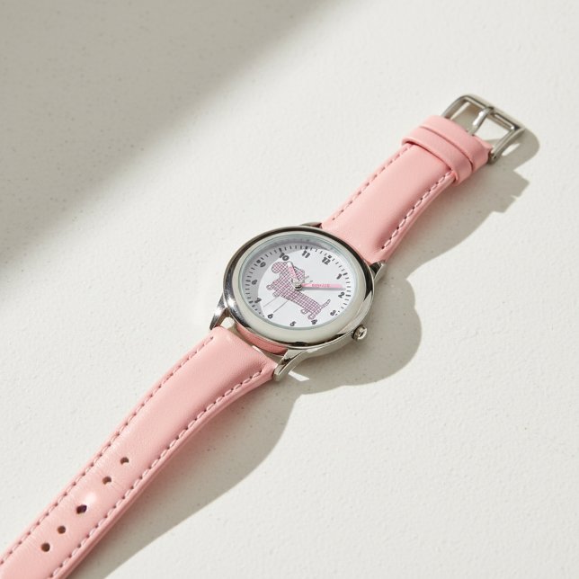 Doxie Time with Pink Polka Dot Dachshund Watch (Pink dachshund watch for little girls - learn to tell time)