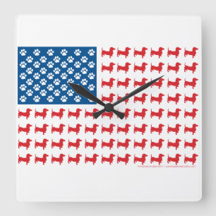 Doxie-USA-FLAG-for-Darks Square Wall Clock