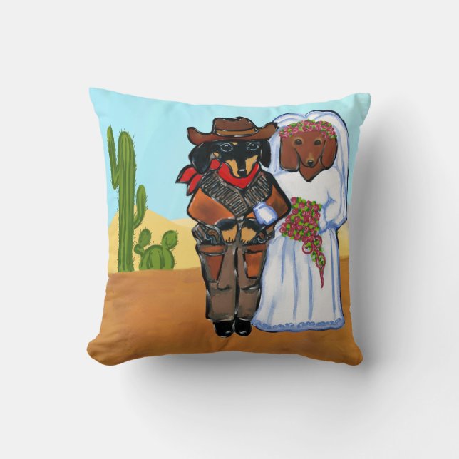 Doxie Wedding Throw Pillow (Front)