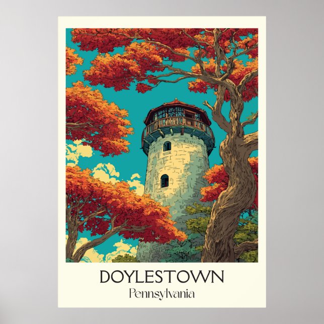 Doylestown Pennsylvania Vintage Historic Tower Art Poster (Front)