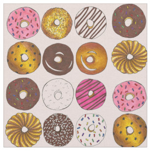 Dozen Doughnuts Breakfast Doughnut Fabric on Pink
