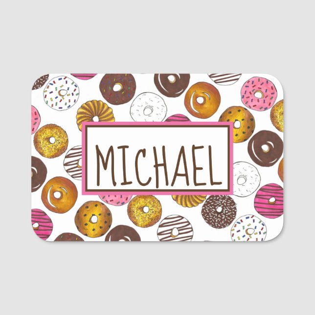 Dozen Doughnuts Breakfast Doughnut Pastry Bakery Name Tag (Front)