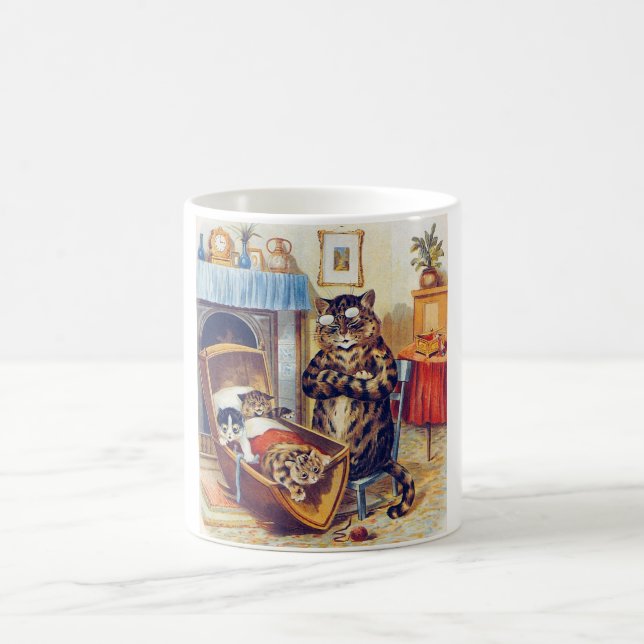 Dozing Cat and Baby Cat, Louis Wain Coffee Mug (Center)