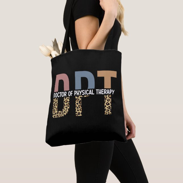 DPT Doctor of Physical Therapy Cheetah Typography Tote Bag (Close Up)