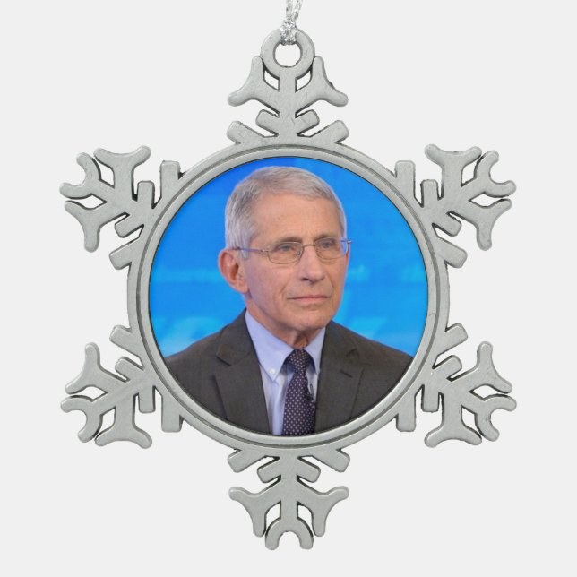 Dr. Anthony Fauci Hero Snowflake Pewter Christmas Ornament (Front)