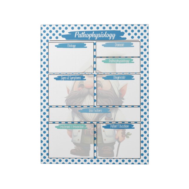 Dr. Blue Gnome Nursing - Pathophysiology Template Notepad (Rotated)