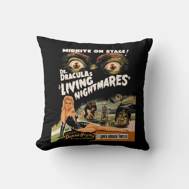 Dr Dracula's Living Nightmares - Spook Show Throw Pillow (Front)
