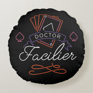 Dr. Facilier   Neon Card Deck Badge Logo Round Pillow