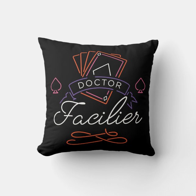 Dr. Facilier | Neon Card Deck Badge Logo Throw Pillow (Front)