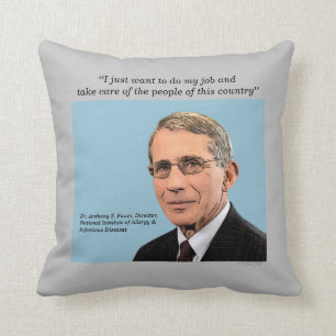 Dr. Fauci, 2-sided design, gray/pale blue, Throw Pillow