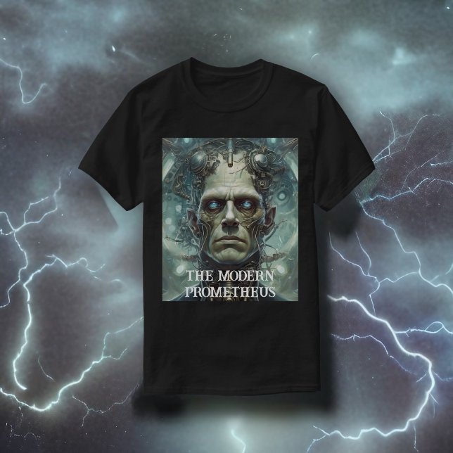 Dr. Frankenstein's Monster - Modern Prometheus T-Shirt (Black with Lightning Background)