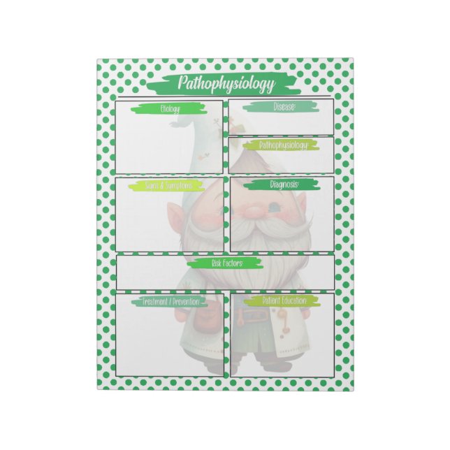 Dr. Green Gnome Nursing - Pathophysiology Template Notepad (Rotated)