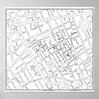 Dr. John Snow: Cholera Map of London, 1854 Poster