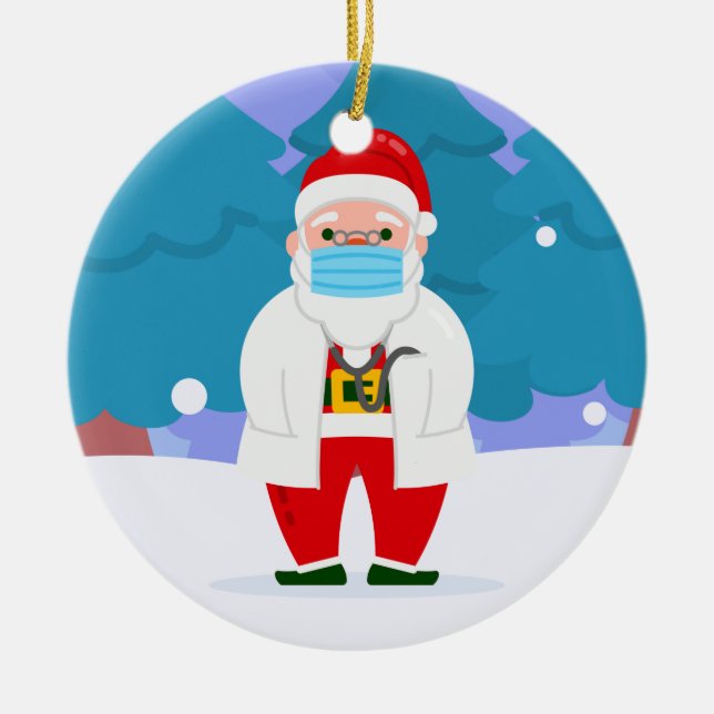 dr santa claus covid christmas face mask doctor ceramic ornament (Front)