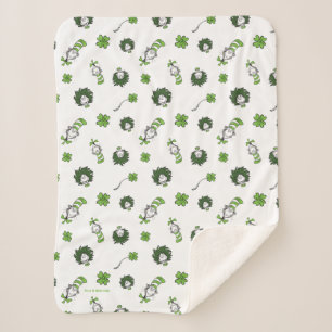 Dr. Seuss   Cat in the Hat Clover Pattern Sherpa Blanket