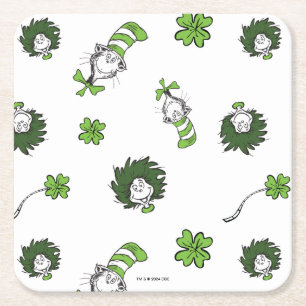 Dr. Seuss Cat in the Hat Clover Pattern Square Paper Coaster