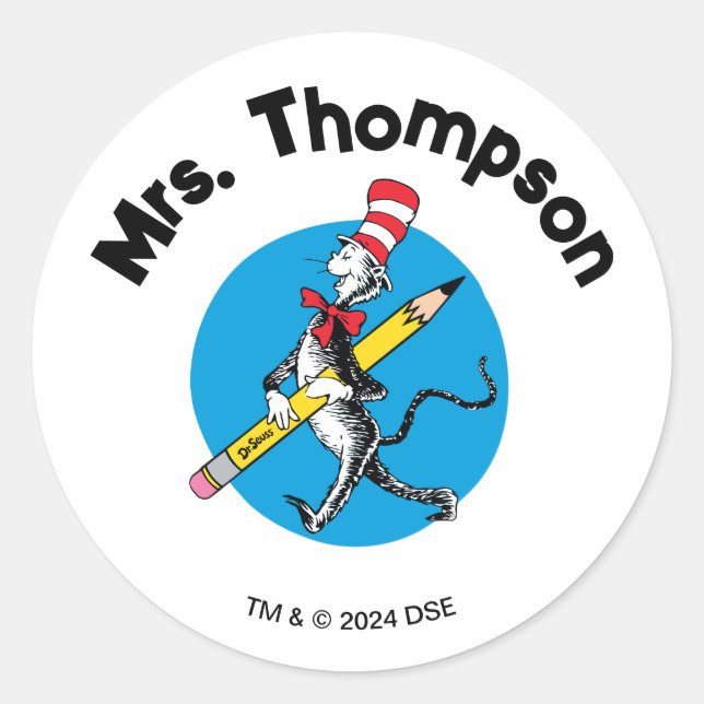 Dr. Seuss | Cat in the Hat Custom Name Classic Round Sticker (Front)