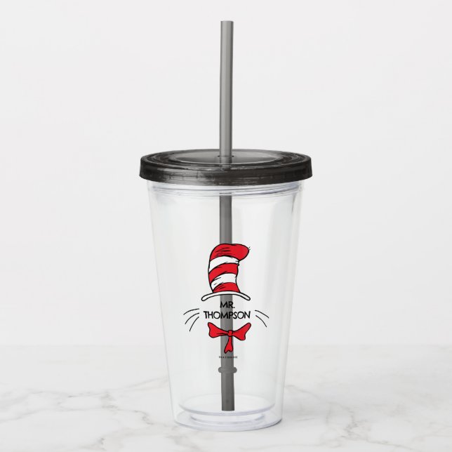 Dr. Seuss | Cat in the Hat Custom Teacher Name Acrylic Tumbler (Front)