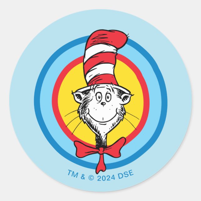 Dr. Seuss | Cat in the Hat Head Graphic Classic Round Sticker (Front)