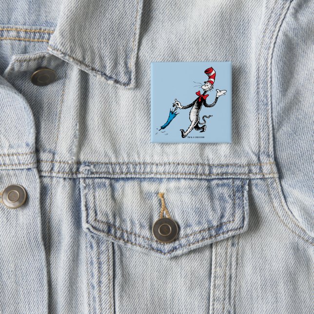 Dr. Seuss | Cat in the Hat Umbrella Walk 2 Inch Square Button (In Situ)
